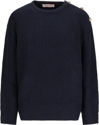 Valentino Garavani Round-neck Knitwear, female, Blue, M, Cozy Wool Jumper for All Seasons