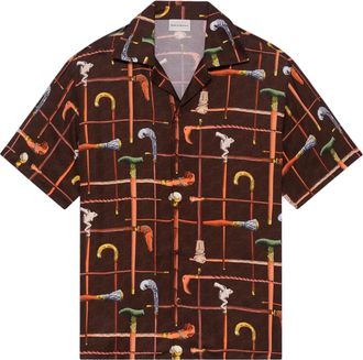 Dr&ocirc;le de Monsieur Short-Sleeved Viscose Shirt with Artistic Cannes Print