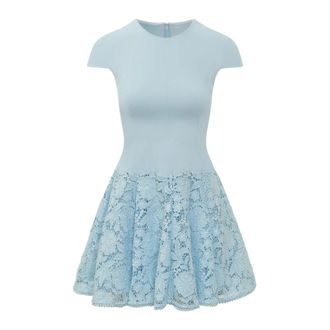 Self Portrait Short Dresses, female, Blue, Size: XS Crepe Lace Mini Dress