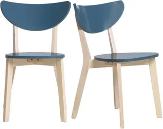 Miliboo Set de 2 sillas nórdicas azul petróleo y madera clara leena