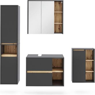 Vicco Conjunto De Muebles De Cuarto De Ba&ntilde;o Viola, Gris/artisan, 4 Partes, Vicco