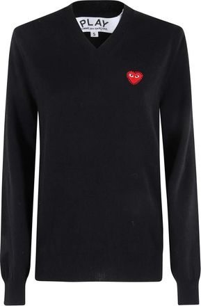 Comme Des Gar&ccedil;ons Knit Rhinestone Emblem - Dames - V-hals truien - Zwart - S - Truien & Vesten