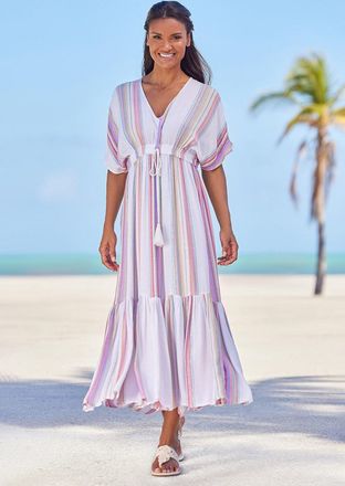 Lascana Womens Striped V-Neck Maxi Dress