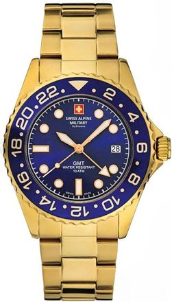 Swiss Alpine Military Herenhorloge GMT Analoog Quartz 7052 Roestvrij Staal 10 ATM 7052.1115 - Heren - Horloges - Blauw - ONE Size - Accessoires