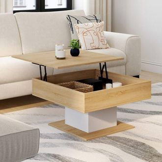 IDMarket Mesa de centro cuadrada elevable eden de madera y blanco