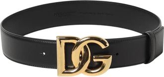 Dolce & Gabbana Zwarte leren riem met DG-gesp - Dames - Riemen - Zwart - 90 CM - Leer - Accessoires