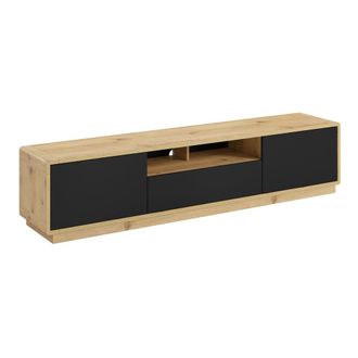 Petits Meubles Mueble TV 2 puertas 1 caj&oacute;n 200 cm estratificado Negro mate marr&oacute;n