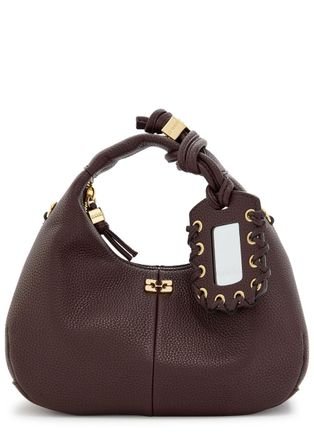 Ganni Mini Leather Hobo bag - Dark Brown - One Size
