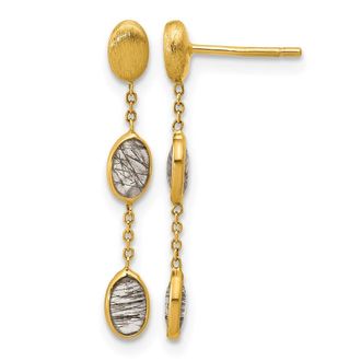 Diamond2Deal 14K Yellow Gold Drop Earrings with Natural Phenomena Quartz