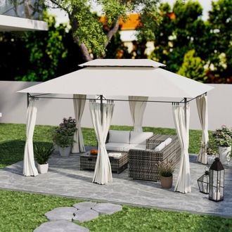 OUTSUNNY x 4m Garden Gazebo with Sides, Double Roof Metal Gazebo, White