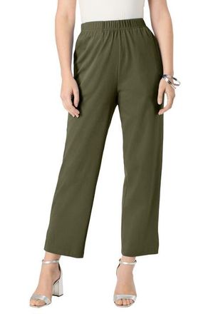 Roaman's Soft Knit Straight Leg Capri Pant in Dark Olive Green at Nordstrom, Size 3X