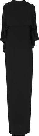 Alberta Ferretti Black Enver Satin Pleated Belted Viscose Dress