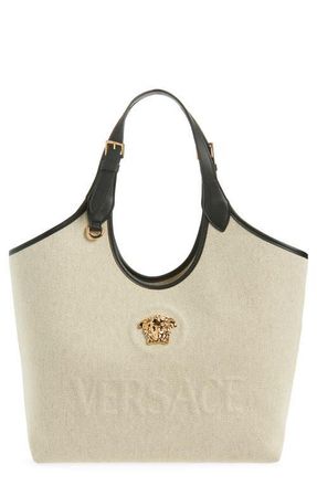 Versace La Medusa Canvas Tote in Rope Black Gold at Nordstrom
