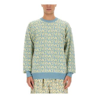 Versace Round-neck Knitwear, male, Multicolor, Size: M Allover Logo Jersey