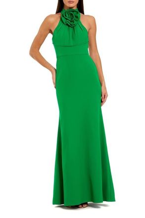 Mac Duggal Flower Halter Neck Crepe Column Sleeveless Gown in Spring Green at Nordstrom, Size 10