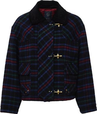 Fay Tartan Wool-Blend Velvet Collar Bomber Jacket