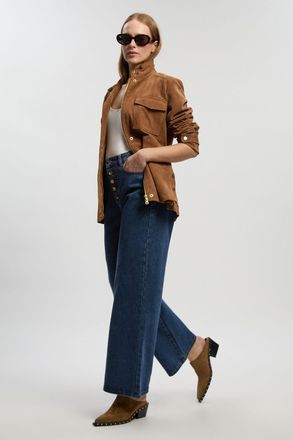 Karen Millen Womens Denim Button Front Straight Leg Jean - Blue Cotton - Size 12 UK