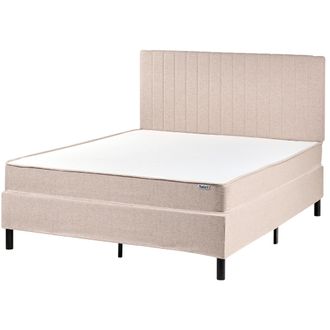 Beliani Cama Con Somier De Tela 140 X 200 Cm Con Colch&oacute;n De Muelles Ensacados Con Cabecero Dormitorio Beige Countess