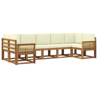 vidaXL Conjunto De Sof&aacute;s De Exterior Con Coj&iacute;n 7 Pcs Natural Y Crema Vidaxl