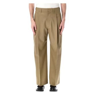 Christophe Lemaire Wide Trousers, male, Green, Size: XL Pleated Tailored Pants
