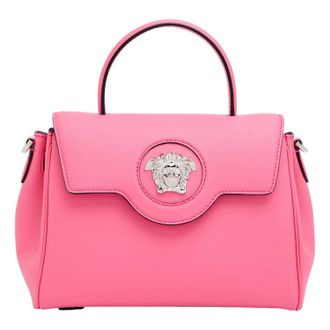 Versace Womens Top Handle Vitello Leather Handbag In Flamingo Pink