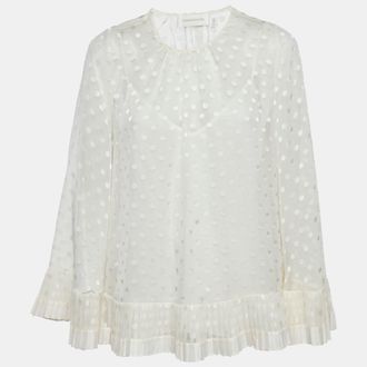 Zimmermann Off-White Dotted Crepe Fil Coupe Pleat Detail Top