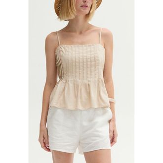 Crescent Pleated Sleeveless Linen Blend Top in Oatmeal at Nordstrom, Size X-Small