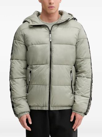 Guess Co logo-tape hooded puffer jacket - Green