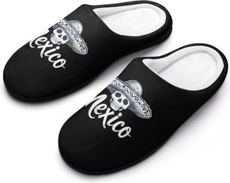 Generic Mexico Mexican Hat Skull Head Slippers Men Winter Warm Cotton Anti-Slip Indoor Slip-Ons House Shoes
