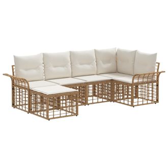 vidaXL Conjunto De Sof&aacute;s De Exterior 6 Pcs Natural Y Crema Poli&eacute;ster Vidaxl