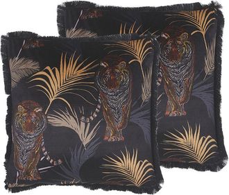 Beliani Beliani - Conjunto de 2 cojines decorativos estampados animal negro 45 x 45 cm motivo de tigre accesorios de decoración de glamour moderno Ramtek