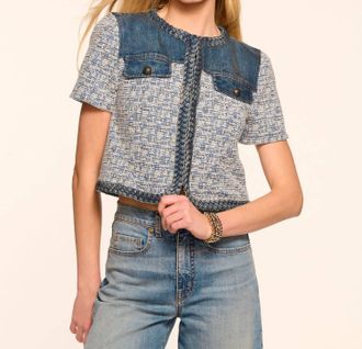 Ramy Brook Tweed Libby Short Sleeve Jacket In Indigo
