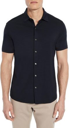 Robert Barakett Christopher Short Sleeve Pima Cotton Button-Up Shirt in Navy at Nordstrom, Size Xx-Large