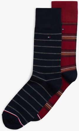 Tommy Hilfiger Mens Plaid & Stripe Print Trouser Sock 2-Pack - Red