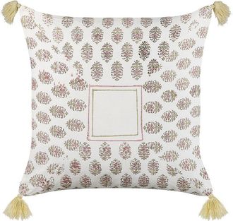 Beliani Coj&iacute;n De Algod&oacute;n Blanco Rosa Verde Amarillo 45 X 45 Cm A Mano Borlas Setosa