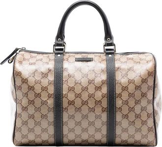 Gucci Pre-owned Handbags, female, Brown, Size: ONE SIZE Pre-owned Printed Coated Canvas Boston Bag