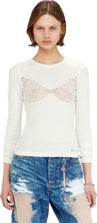 Diesel Top with devor&eacute; lace effect - T-Shirts - Woman - White