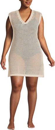 Lands End Plus Size Open Knit Cover-up Dress in Washed Sand at Nordstrom, Size 2X