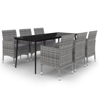vidaXL Set Comedor De Jard&iacute;n 7 Pzas Y Cojines Rat&aacute;n Sint&eacute;tico Y Vidrio Vidaxl