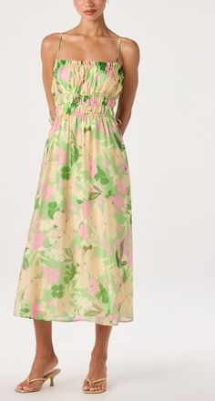 ASTR the Label Maren Floral Print A-Line Dress in Green Floral at Nordstrom, Size X-Large