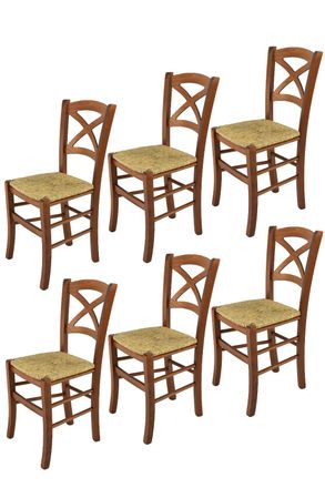 Tommychairs Tommychairs 6 Sillas Cross En Haya Color Nuez Claro Y Asiento En Paja