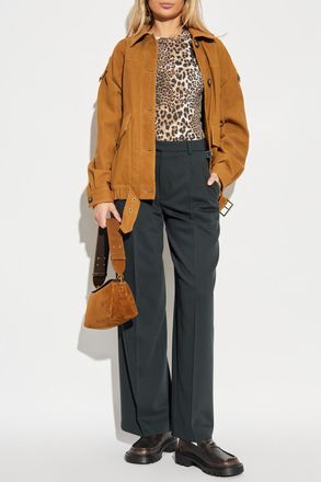 Ganni T-shirt With Animal Motif, Womens, Beige