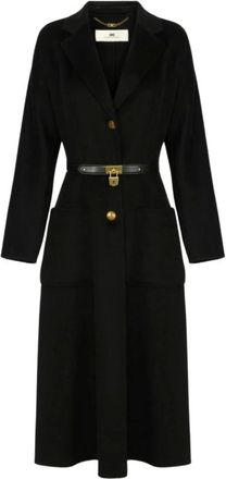 Elisabetta Franchi Abrigo de doble tejido con cintur&oacute;n - Coats - Mujer - Negro - M