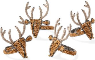 Tag Reindeer Wood Beaded Napkin Ring Set of Four Rustic Decor in Brown at Nordstrom