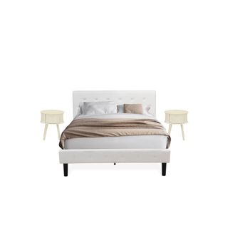 East West Furniture NL19Q-2GO05 3 Pc Queen Bed Set - 1 Queen Bed Frame White Velvet Fabric Headboard and 2 Wood Night Stand - White Finish Nightstand