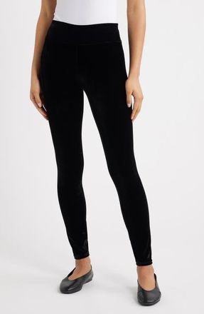 Hue High Waist Velvet Leggings in Black at Nordstrom, Size X-Large