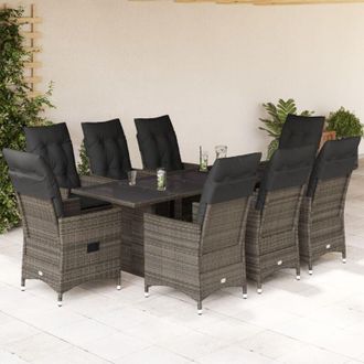 vidaXL Set Comedor Jard&iacute;n 9 Pzas Y Cojines Rat&aacute;n Sint&eacute;tico Gris Vidaxl