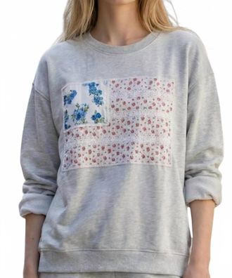 Vintage Havana American Flag Appliqu&eacute; Crewneck Top In Grey