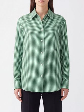Loewe Camicia in seta con motivo Vichy e logo ricamato