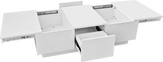 STILVORA Mesa De Centro Con 2 Cajones Y Almacenaje Oculto Push Pull, Blanco Brillo, Estilo Moderno, En Tablero De Part&iacute;culas, 100&times;50&times;31 Cm